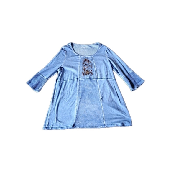 Soft Surroundings Tops - Soft Surroundings Coastal Blue Bohemian Tunic 1x Cottage Lagenlook Silk & Cotton